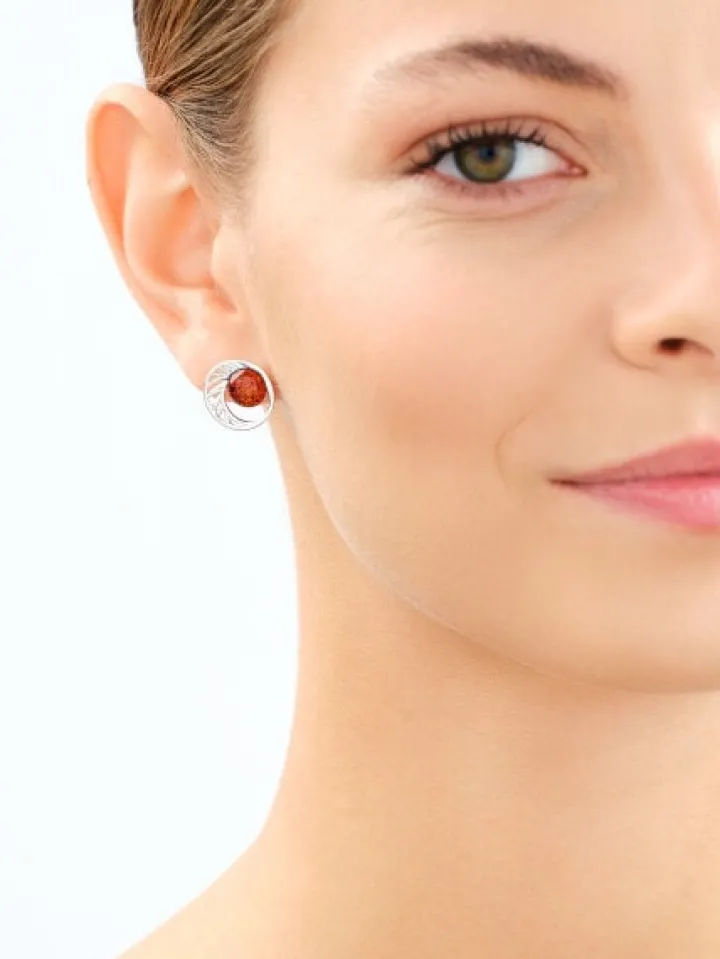 Kolczyki srebrne z bursztynem