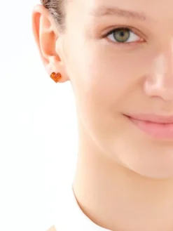 Kolczyki srebrne z bursztynem - serca