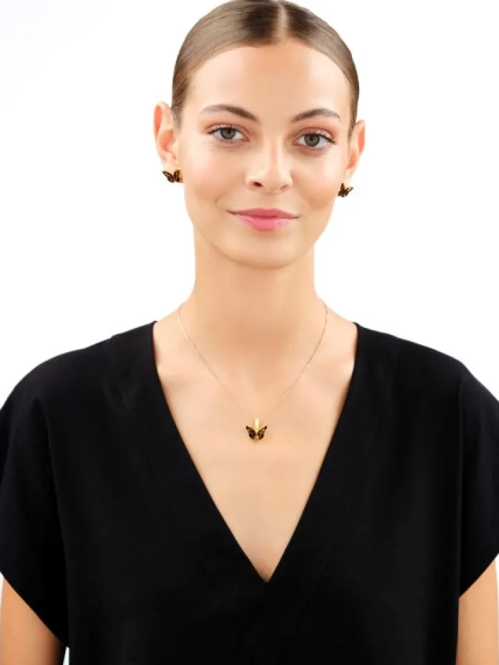 Kolczyki srebrne z bursztynem - motyle