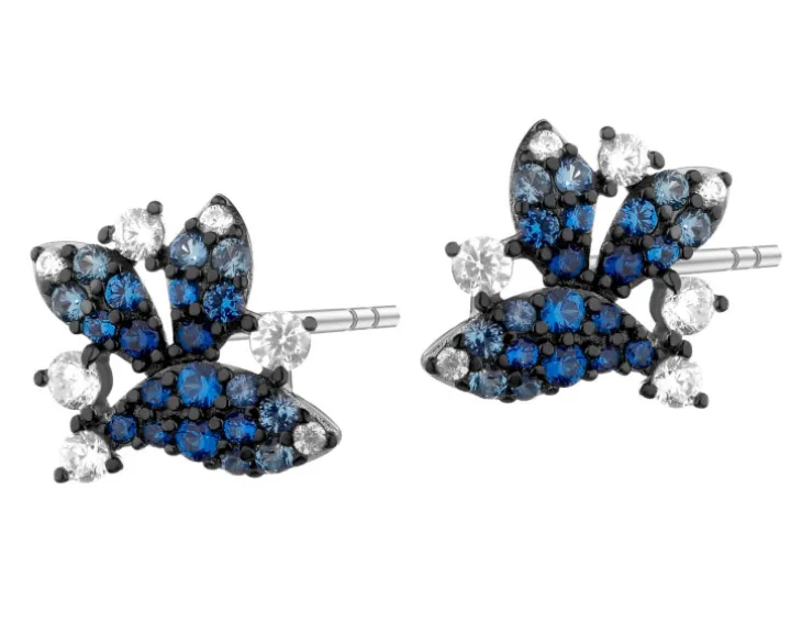 Kolczyki srebrne z cyrkoniami - liście