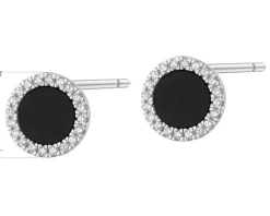 Kolczyki srebrne z cyrkoniami i czarnym turkusem syntetycznym - koła
