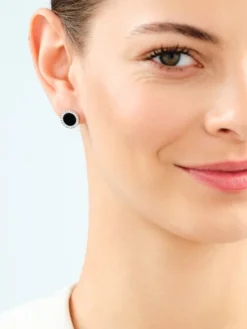 Kolczyki srebrne z cyrkoniami i czarnym turkusem syntetycznym - koła