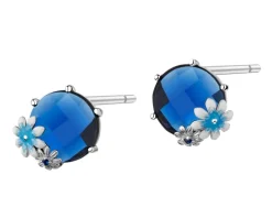 Kolczyki srebrne z cyrkoniami, szlifowanym szkłem i emalią - kwiaty