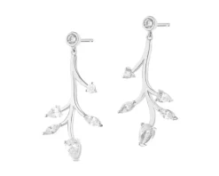 Kolczyki srebrne z cyrkoniami - liście