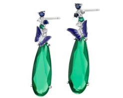 Kolczyki srebrne z cyrkoniami, szlifowanym szkłem i emalią - motyle