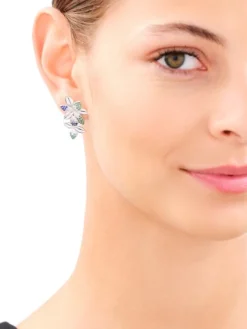 Kolczyki srebrne z cyrkoniami - kwiaty, liście