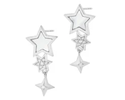 Kolczyki srebrne z cyrkoniami i masą perłową - gwiazdy