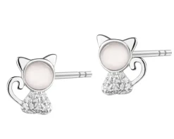 Kolczyki srebrne z cyrkoniami i masą perłową - koty