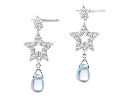 Kolczyki srebrne z cyrkoniami i szlifowanym szkłem - gwiazdy