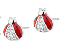 Kolczyki srebrne z cyrkoniami i emalią - biedronki