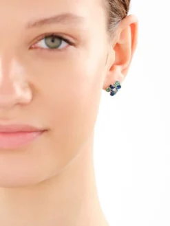 Kolczyki srebrne z cyrkoniami i szlifowanym szkłem - kwiaty