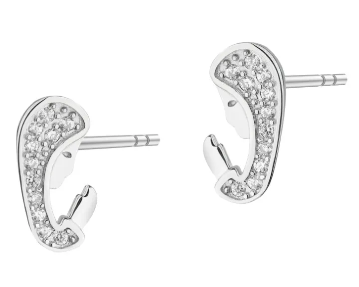 Kolczyki srebrne z cyrkoniami - medalik Matka Boska