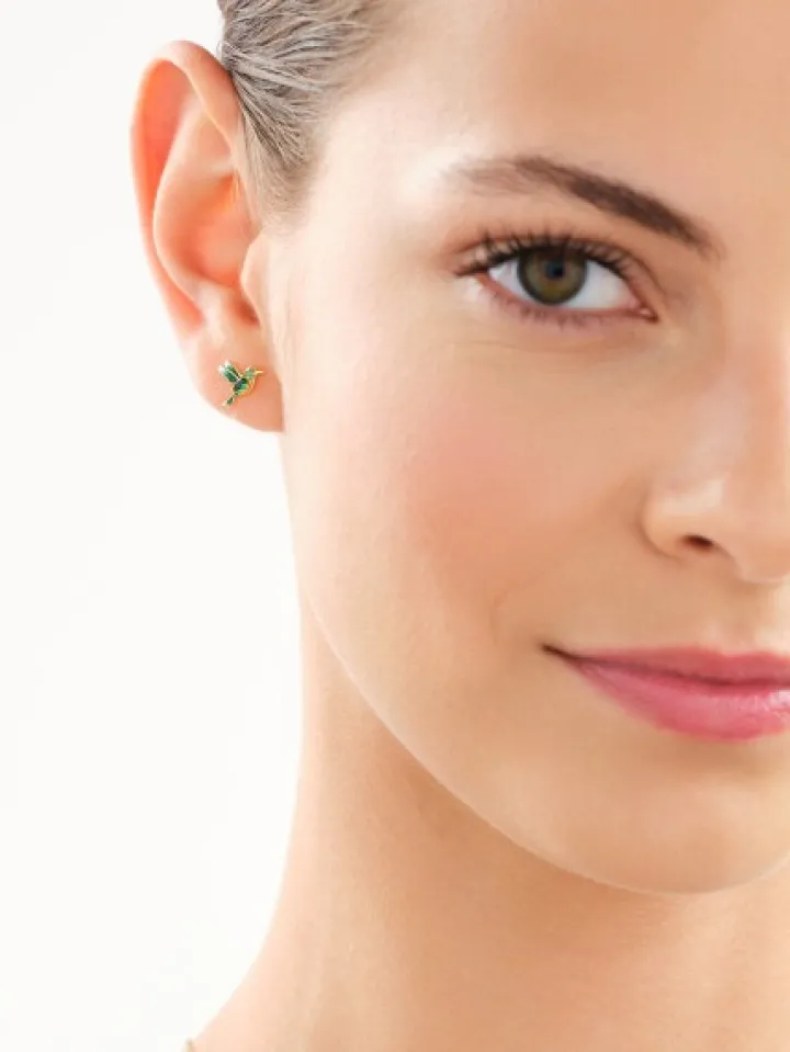 Kolczyki srebrne z cyrkoniami i emalią - koliber