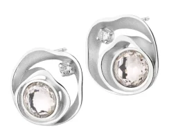 Kolczyki srebrne z cyrkoniami i szlifowanym szkłem - kwiaty