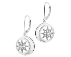 Kolczyki srebrne z cyrkoniami i masą perłową - Księżyce, gwiazdy