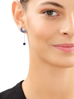 Kolczyki srebrne z cyrkoniami i emalią - Księżyce, gwiazdy
