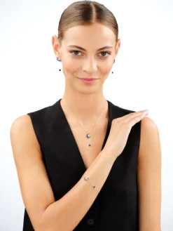 Kolczyki srebrne z cyrkoniami i emalią - Księżyce, gwiazdy