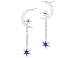 Kolczyki srebrne z cyrkoniami i emalią - Księżyce, gwiazdy