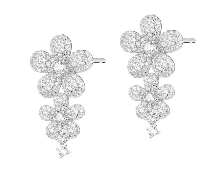 Kolczyki srebrne z cyrkoniami - kwiaty