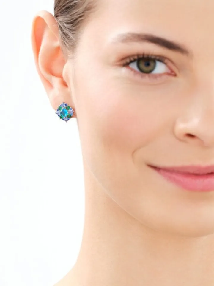 Kolczyki srebrne z cyrkoniami i szlifowanym szkłem