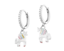 Kolczyki srebrne z cyrkoniami i emalią - jednorożce