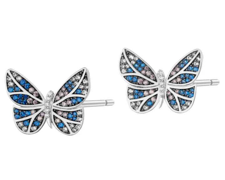 Kolczyki srebrne z cyrkoniami - motyle