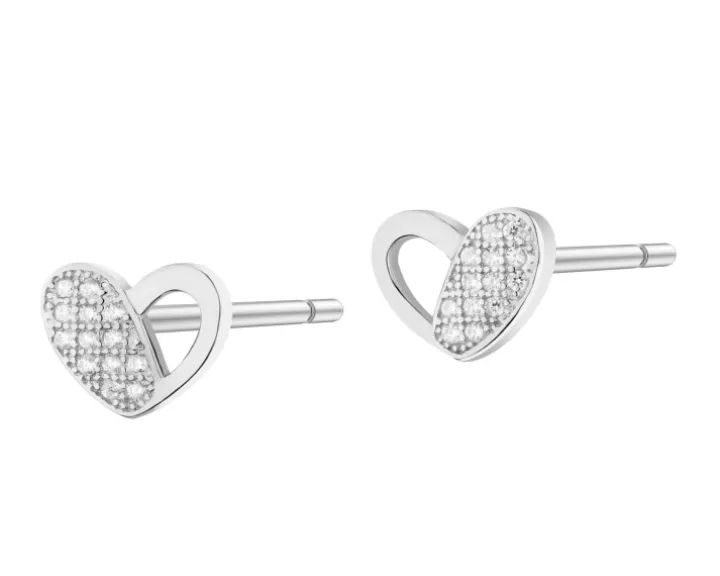 Kolczyki srebrne z cyrkoniami - serca