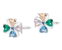 Kolczyki srebrne z cyrkoniami - koniczyna