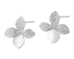 Kolczyki srebrne z cyrkoniami - kwiaty, liście