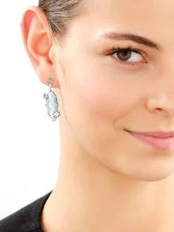 Kolczyki srebrne z cyrkoniami, szlifowanym szkłem i emalią - motyle, kwiaty