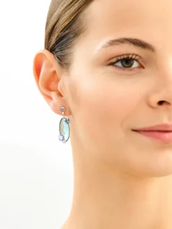 Kolczyki srebrne z cyrkoniami, szlifowanym szkłem i emalią - motyle, kwiaty