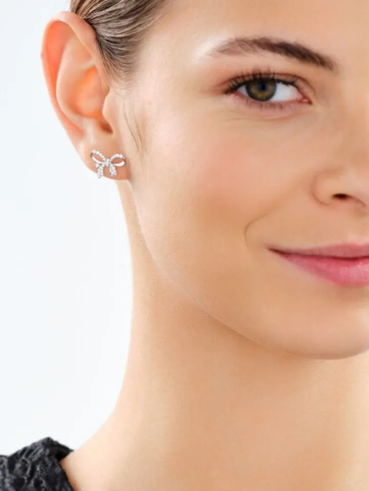 Kolczyki srebrne z cyrkoniami - kokardki