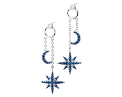 Kolczyki srebrne z cyrkoniami - Księżyce, gwiazdy