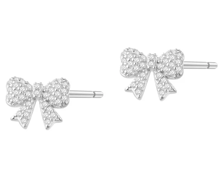Kolczyki srebrne z cyrkoniami - kokardki