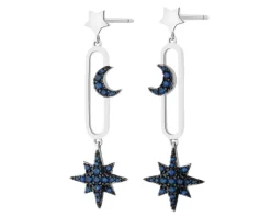 Kolczyki srebrne z cyrkoniami - Księżyce, gwiazdy
