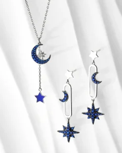 Kolczyki srebrne z cyrkoniami - Księżyce, gwiazdy