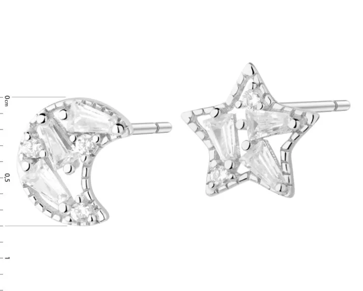 Kolczyki srebrne z cyrkoniami - Księżyc, gwiazda