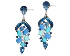 Kolczyki srebrne z cyrkoniami i szlifowanym szkłem