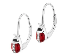 Kolczyki srebrne z cyrkoniami i emalią - biedronki