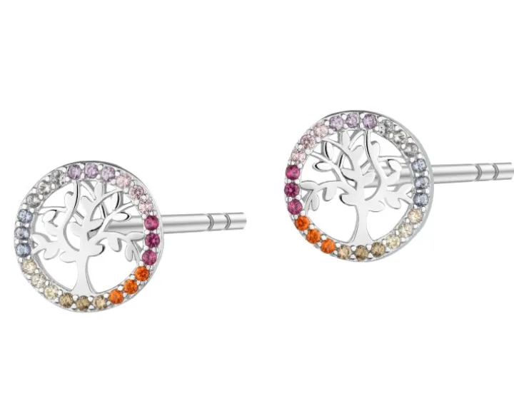 Kolczyki srebrne z cyrkoniami - drzewa