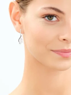 Kolczyki srebrne z cyrkoniami - liście