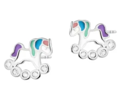 Kolczyki srebrne z cyrkoniami i emalią - jednorożce