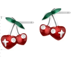 Kolczyki srebrne z emalią - wisienki