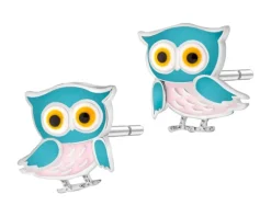 Kolczyki srebrne z emalią - sowy