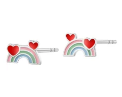 Kolczyki srebrne z emalią - tęcze, serca