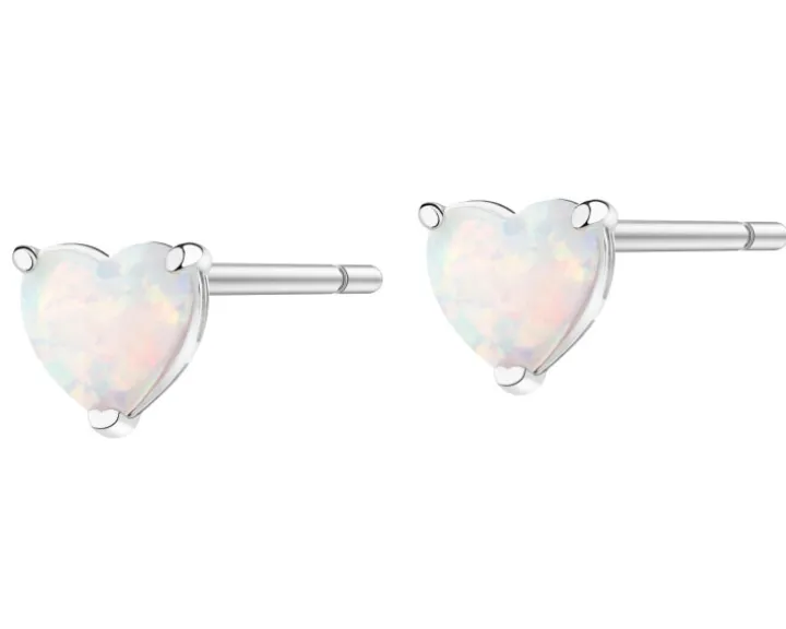 Kolczyki srebrne z opalem - serca