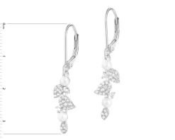 Kolczyki srebrne z perłami i cyrkoniami - liście