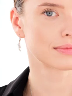 Kolczyki srebrne z perłami i cyrkoniami - liście