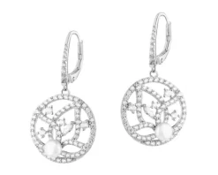 Kolczyki srebrne z perłami i cyrkoniami - koła, kwiat lotosu