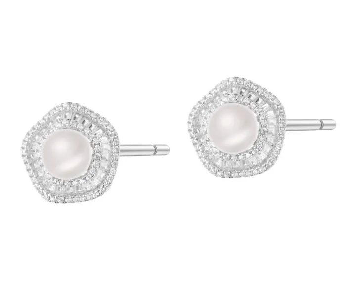 Kolczyki srebrne z perłami i cyrkoniami